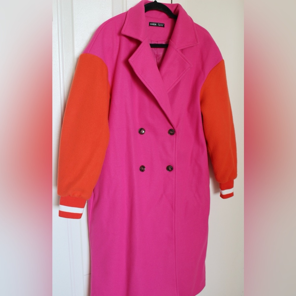 Vibrant Pink and Orange Women's Coat - Picture 6 of 8